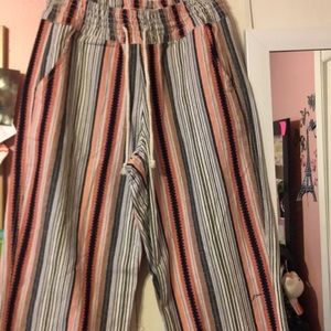 Pink gray navy blue striped pants
